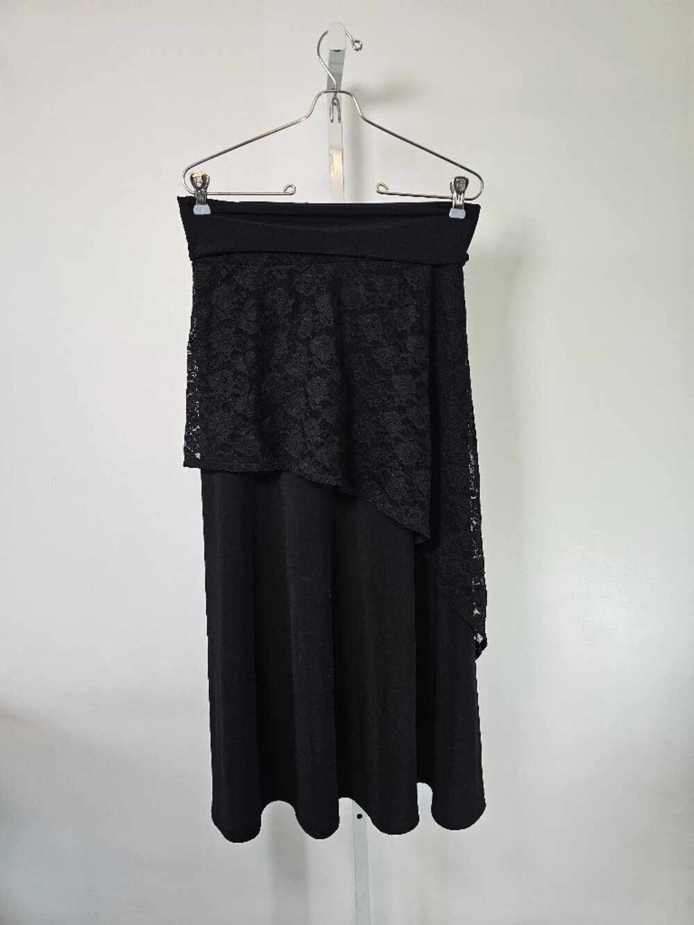 Vintage Pouch Skirt Black Asymmetrical Lace Maxi Grunge Goth L